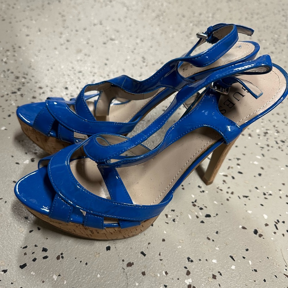 💙! GUESS: Blue Cork Platform ALEENA Sandal!